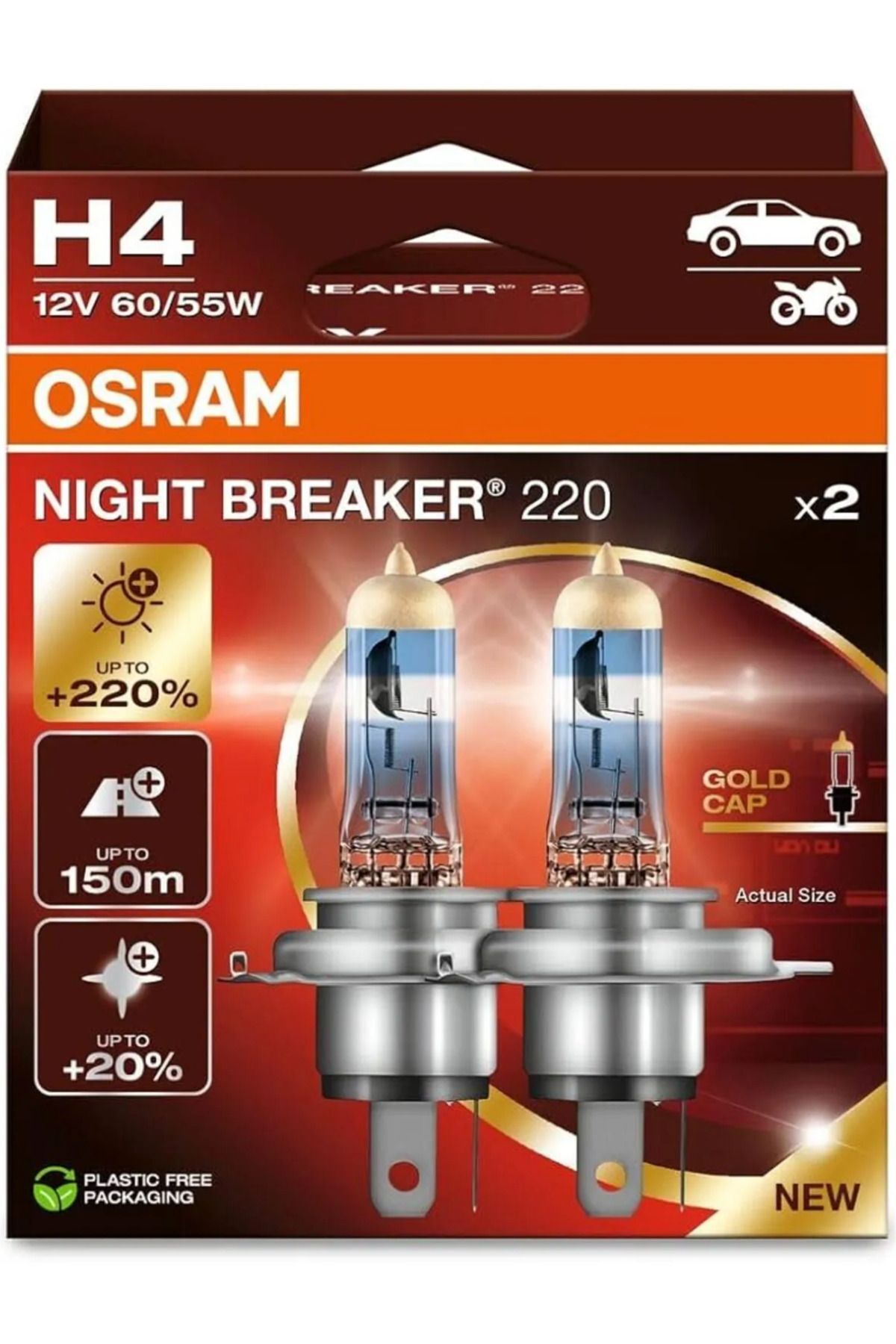 Osram Night Breaker %220 H4 Ampül 2 Adet -fazla Işık (YASAL HALOJEN)