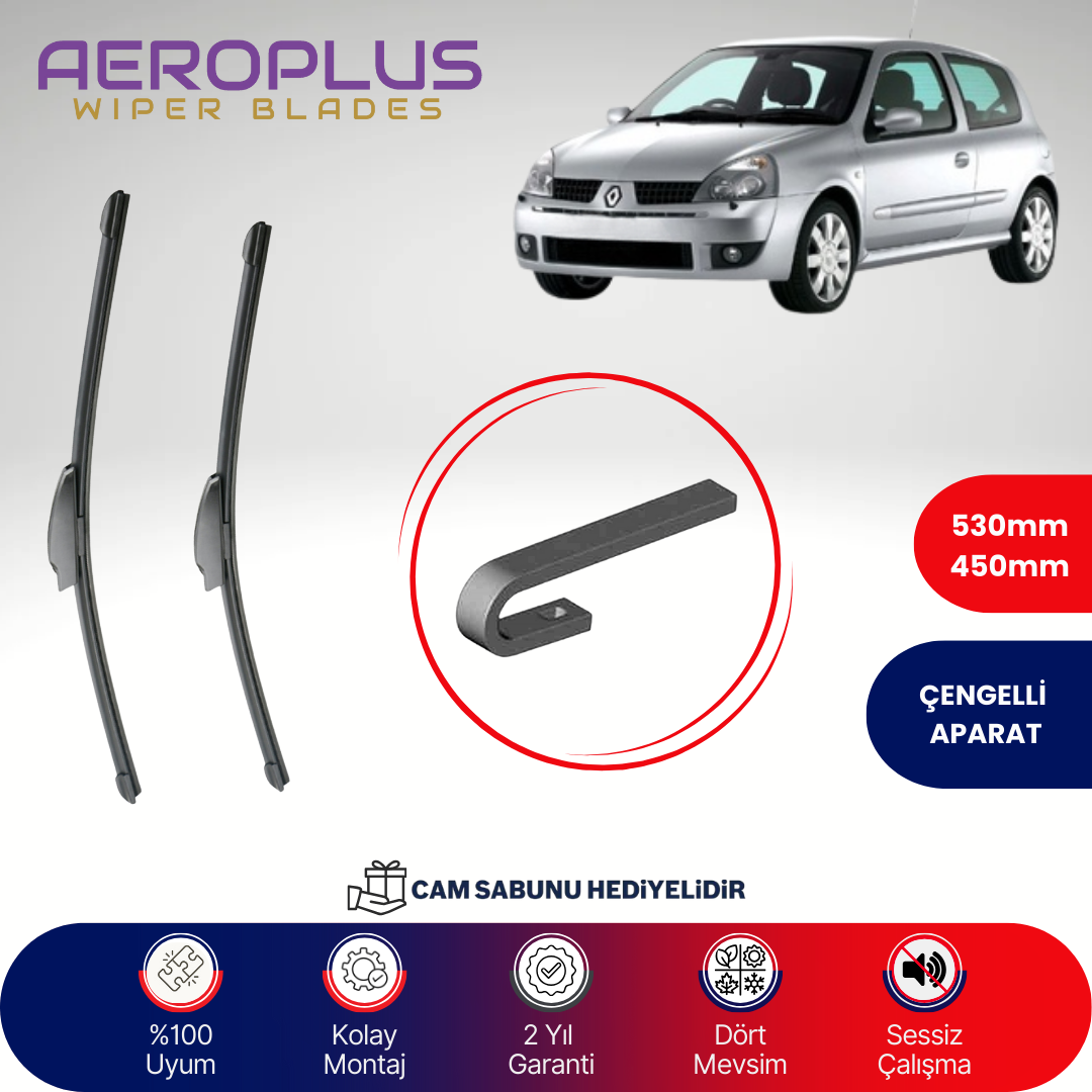 Aeroplus Renault Clio 2 1998-2009 Muz Silecek Takımı