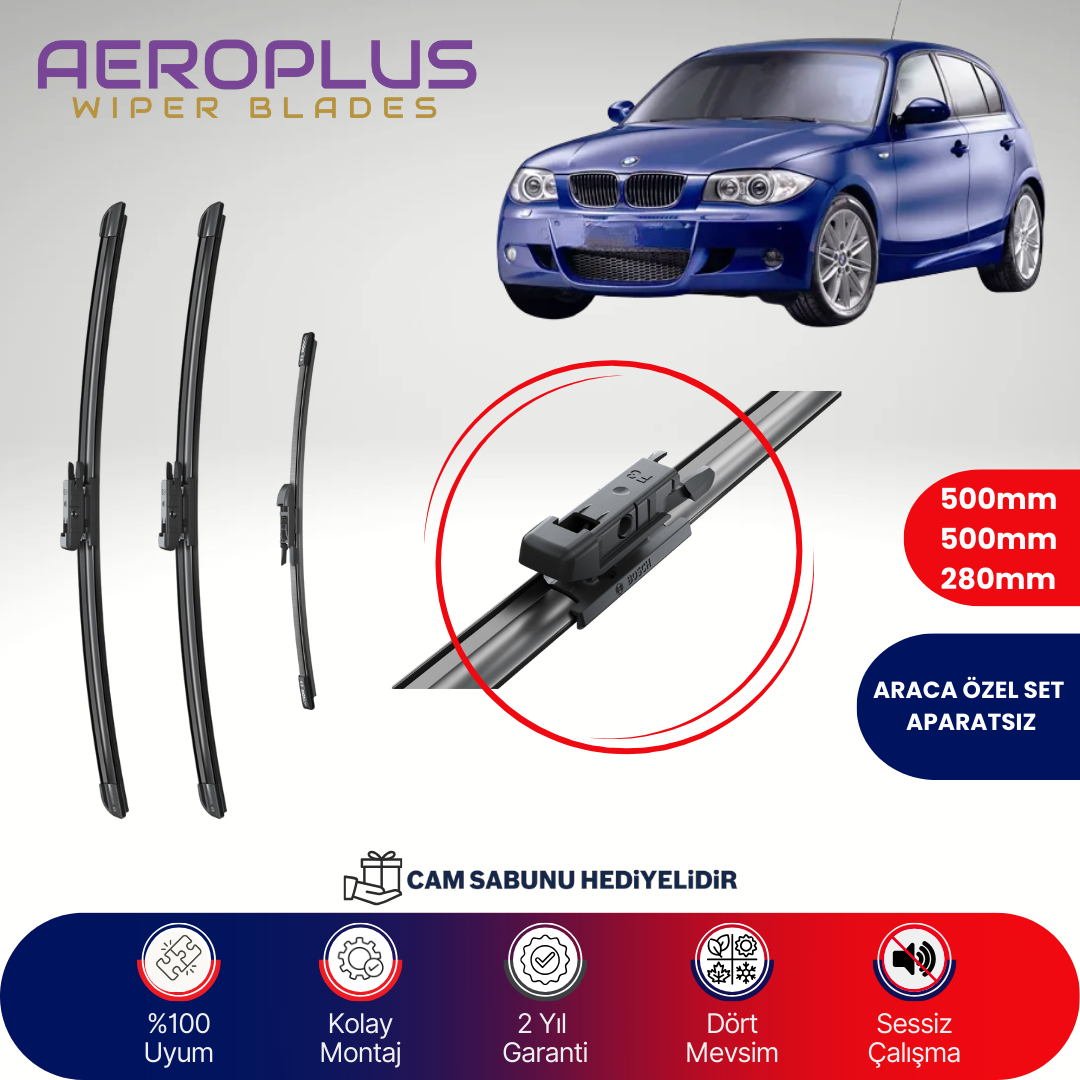 Aeroplus BMW 1 Serisi E81-E87 2004-2011 Ön Arka Muz Silecek Takımı