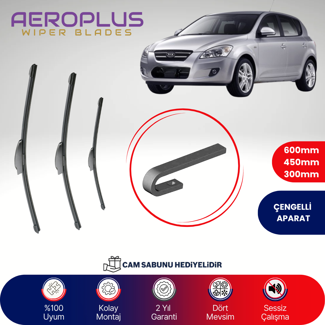 Aeroplus Kia Ceed 2009-2012 Ön Arka Muz Silecek Takımı