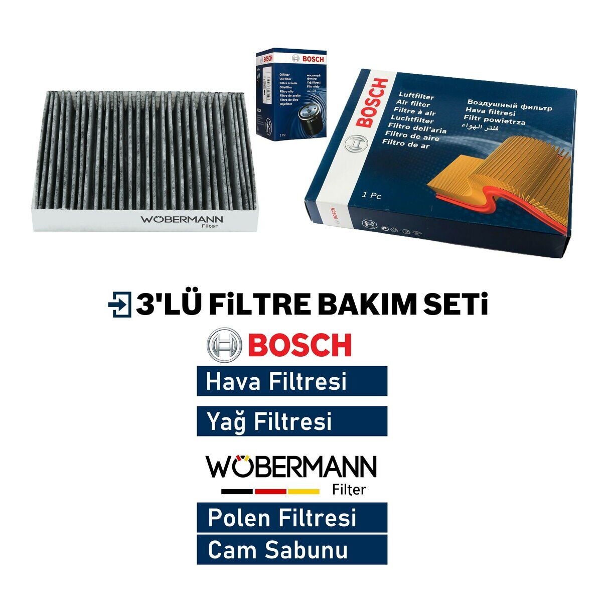 Wöbermann+Bosch BMW 3 Serisi 3.20 D F30 Filtre Bakım Seti 2012-2015 3KP