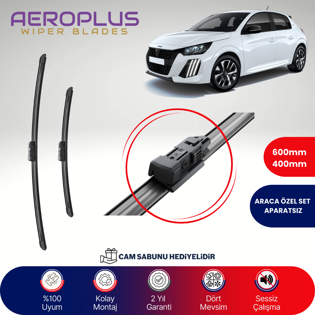 Aeroplus Peugeot 208 2019-2023 Muz Silecek Takımı
