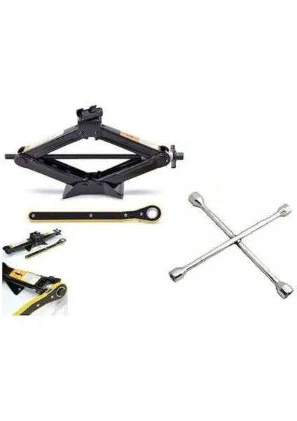 Sentinel Akordiyon Cırcırlı Kriko 1.5 Ton + 4'lü Bijon Anahtarı Set