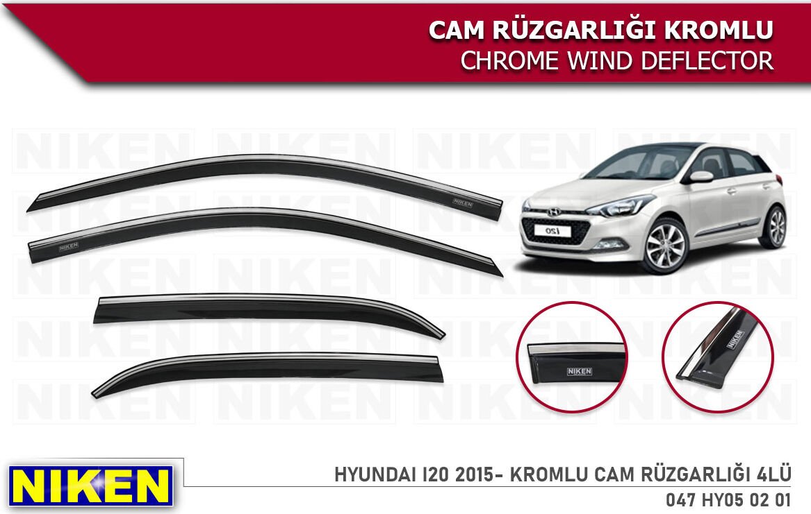 Niken Hyundai I20 2015 Sonrası Kromlu Cam Rüzgarlığı 4'lü