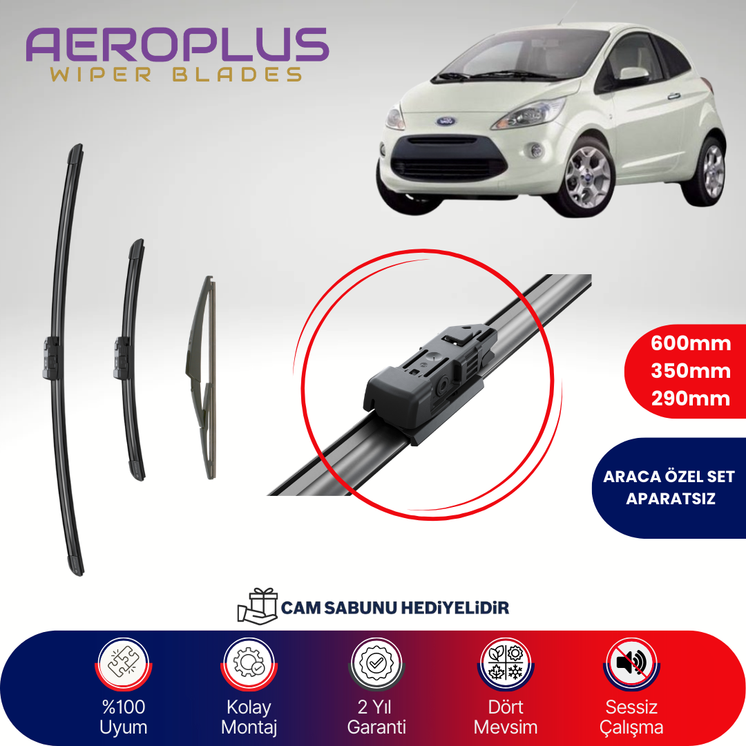 Aeroplus Ford KA 2010-2016 Ön Arka Muz Silecek Takımı