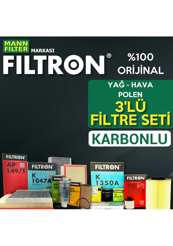 Filtron Peugeot 206+ 1.4 Benzin Filtre Bakım Seti 2009-2014 3KP