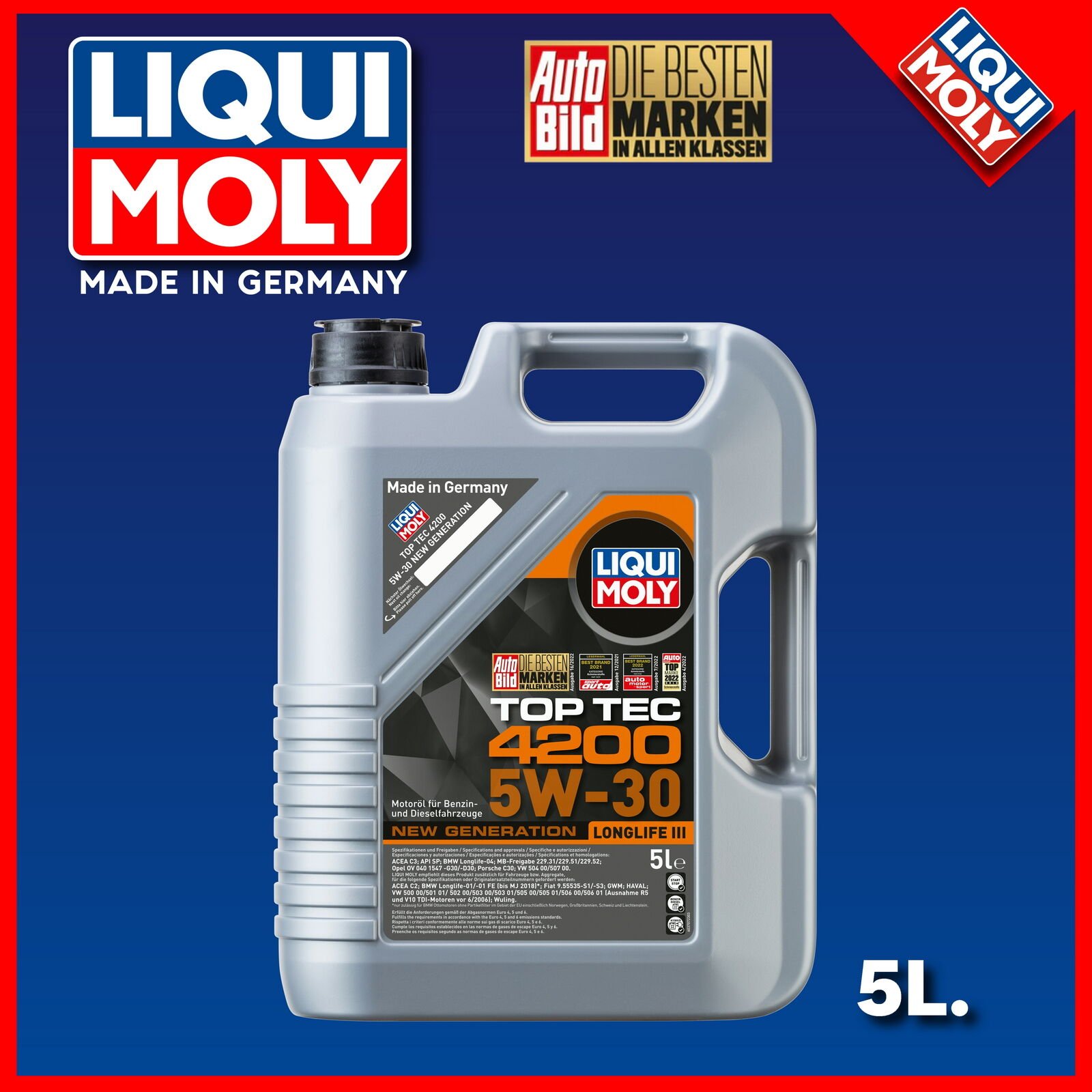 Liqui Moly Top Tec 4200 5W-30 New Generation Longlife 3 DPF li Motor Yağı 5lt. 8973