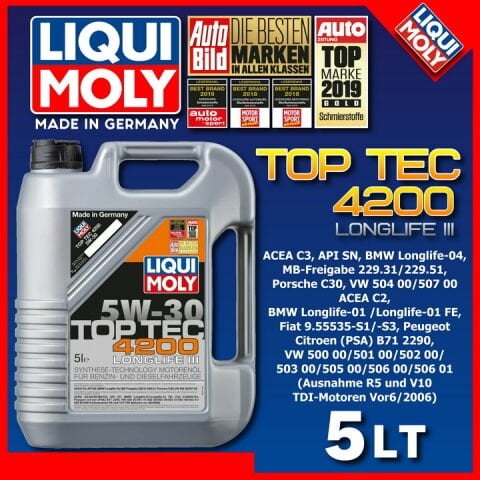 Liqui Moly Top Tec 4200 5W-30 New Generation Longlife 3 DPF li Motor Yağı 5 Litre 8973