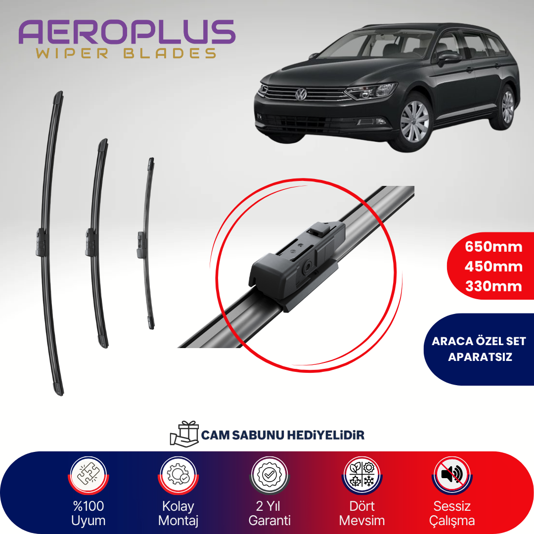 Aeroplus VW Passat Variant 2014-2023 Ön Arka Muz Silecek Takımı