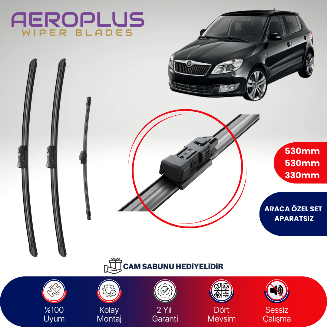 Aeroplus Skoda Fabia 2006-2014 Ön Arka Muz Silecek Takımı