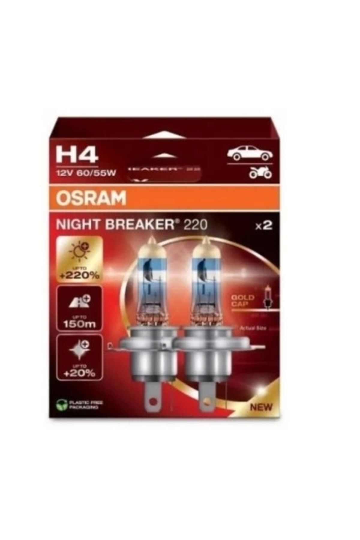 Osram H4 Night Breaker 220 12v %220 Fazla Işık (1 TAKIM-2 AD.) Oto Ampul Seti (YASAL HALOJEN)