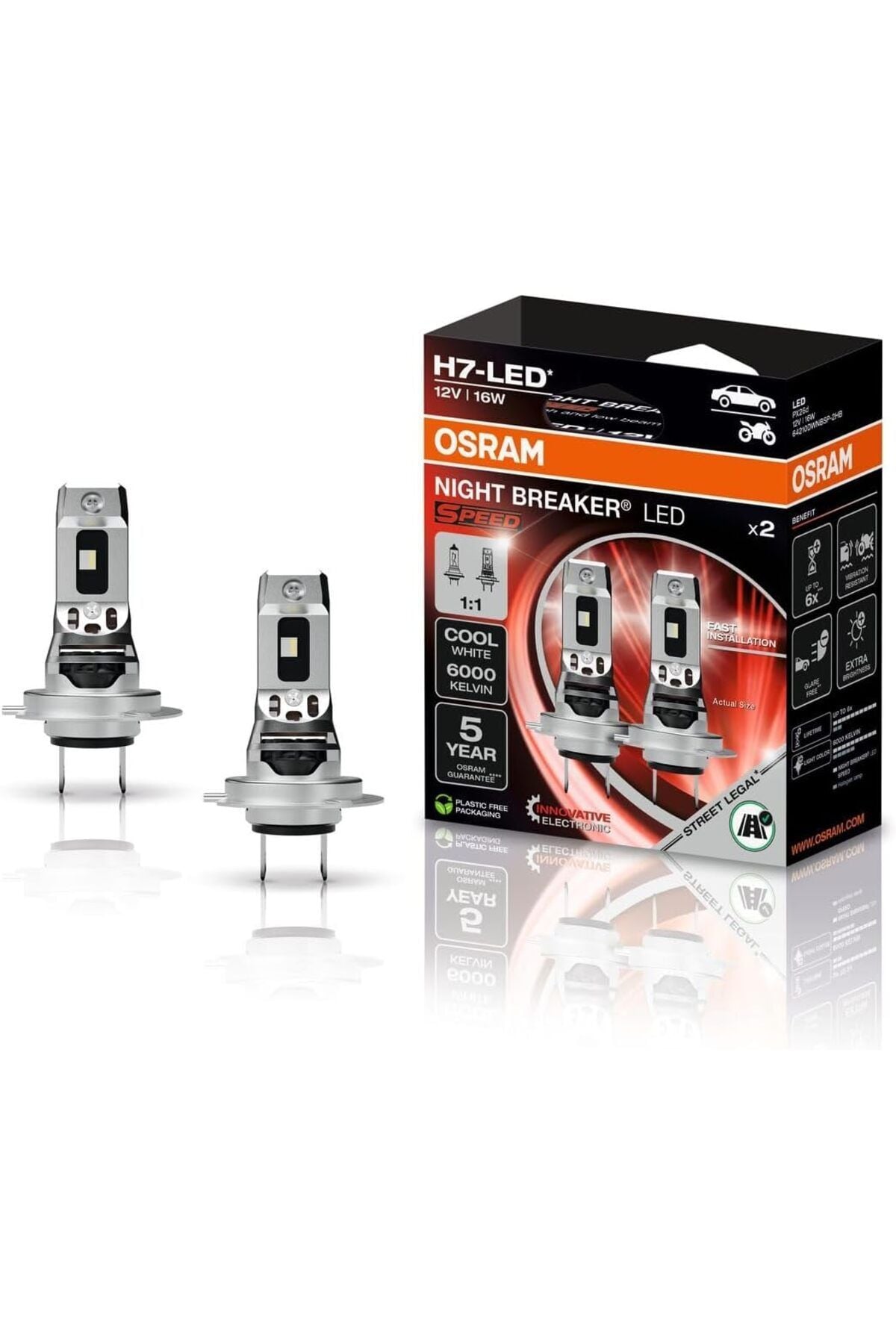 Osram H7 Night Breaker LED Speed,trafiğe çıkma onaylı, 6000 K, hızlı kurulum,