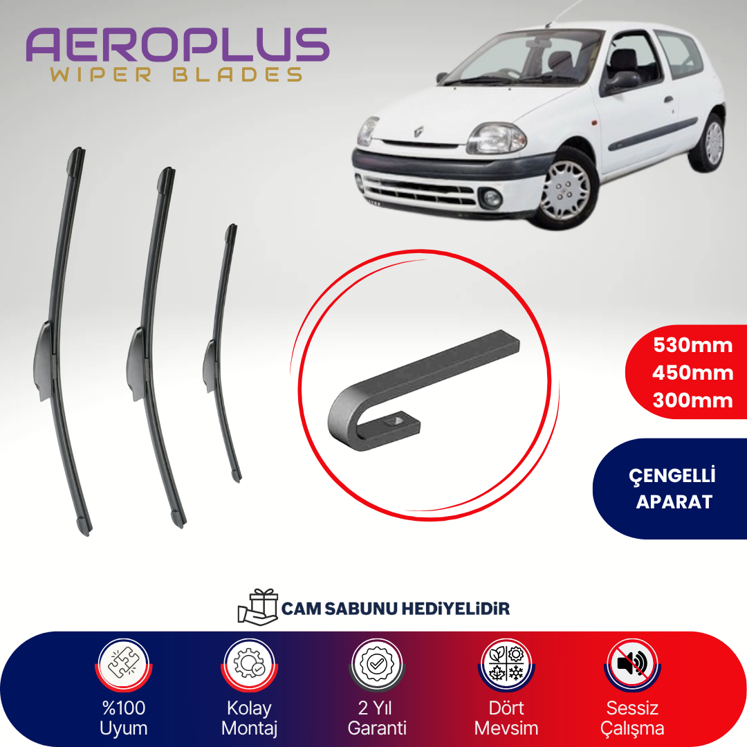 Aeroplus Renault Clio 2 1998-2009 Ön Arka Muz Silecek Takımı