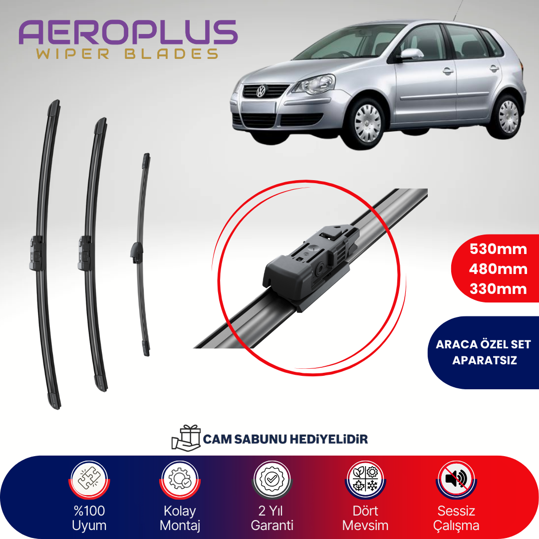 Aeroplus VW Polo 2005-2009 Ön Arka Muz Silecek Takımı