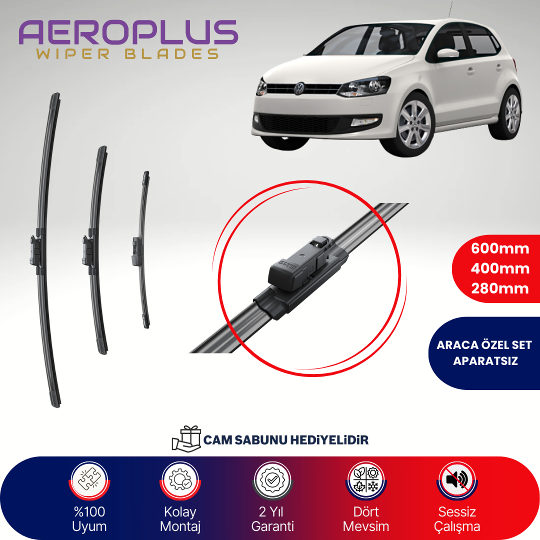 Aeroplus VW Polo 2009-2017 Ön Arka Muz Silecek Takımı