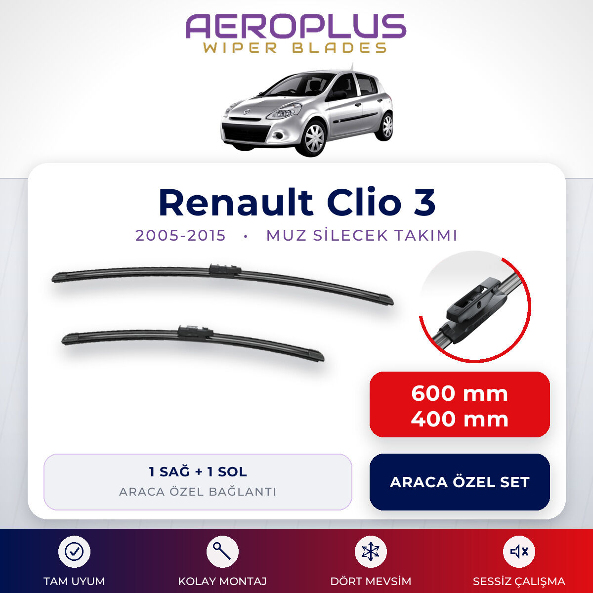 Aeroplus Renault Clio 3 2005-2015 Muz Silecek Takımı