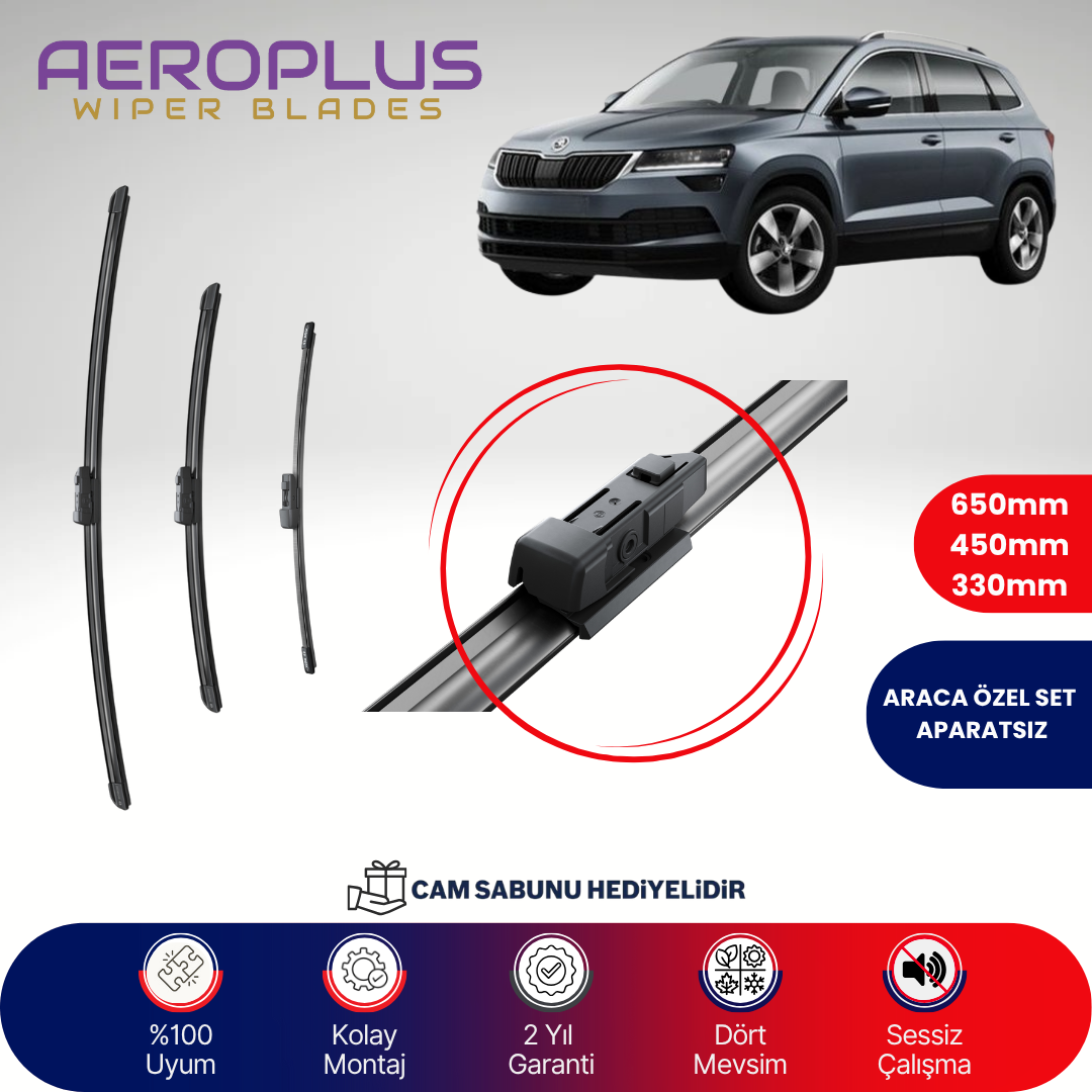 Aeroplus Skoda Karoq 2017-2023 Ön Arka Muz Silecek Takımı