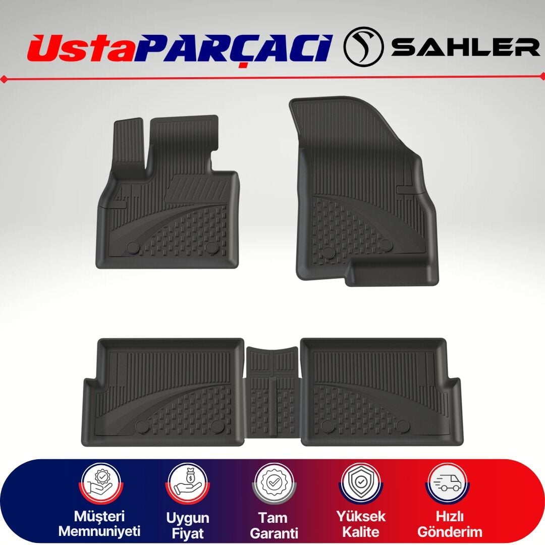 Sahler Chery Tiggo 7 2025 ve+ Uyumlu Araca Özel 4.5D Havuzlu Oto Paspas (3 Parça) Siyah