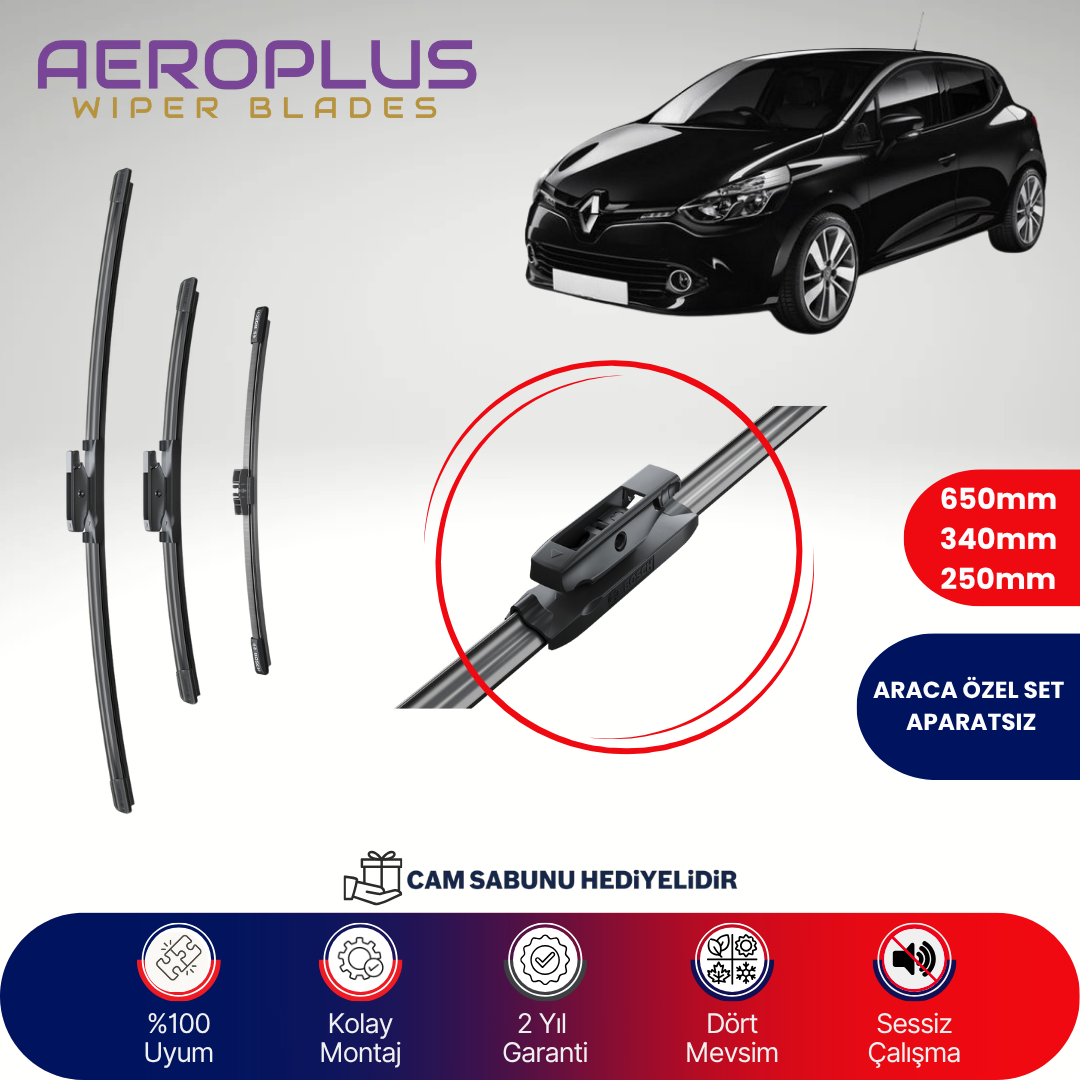 Aeroplus Renault Clio 4 2012-2019 Ön Arka Muz Silecek Takımı