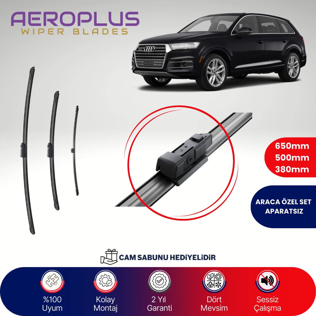 Aeroplus Audi Q7 2015-2019 Ön Arka Muz Silecek Takımı
