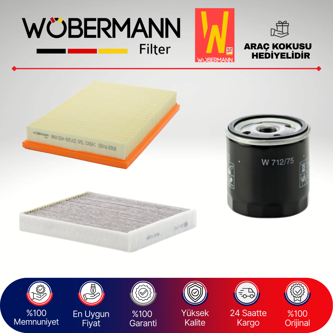 Wöbermann Opel Meriva A 1.6 Benzin Filtre Bakım Seti 2003-2006 3KP