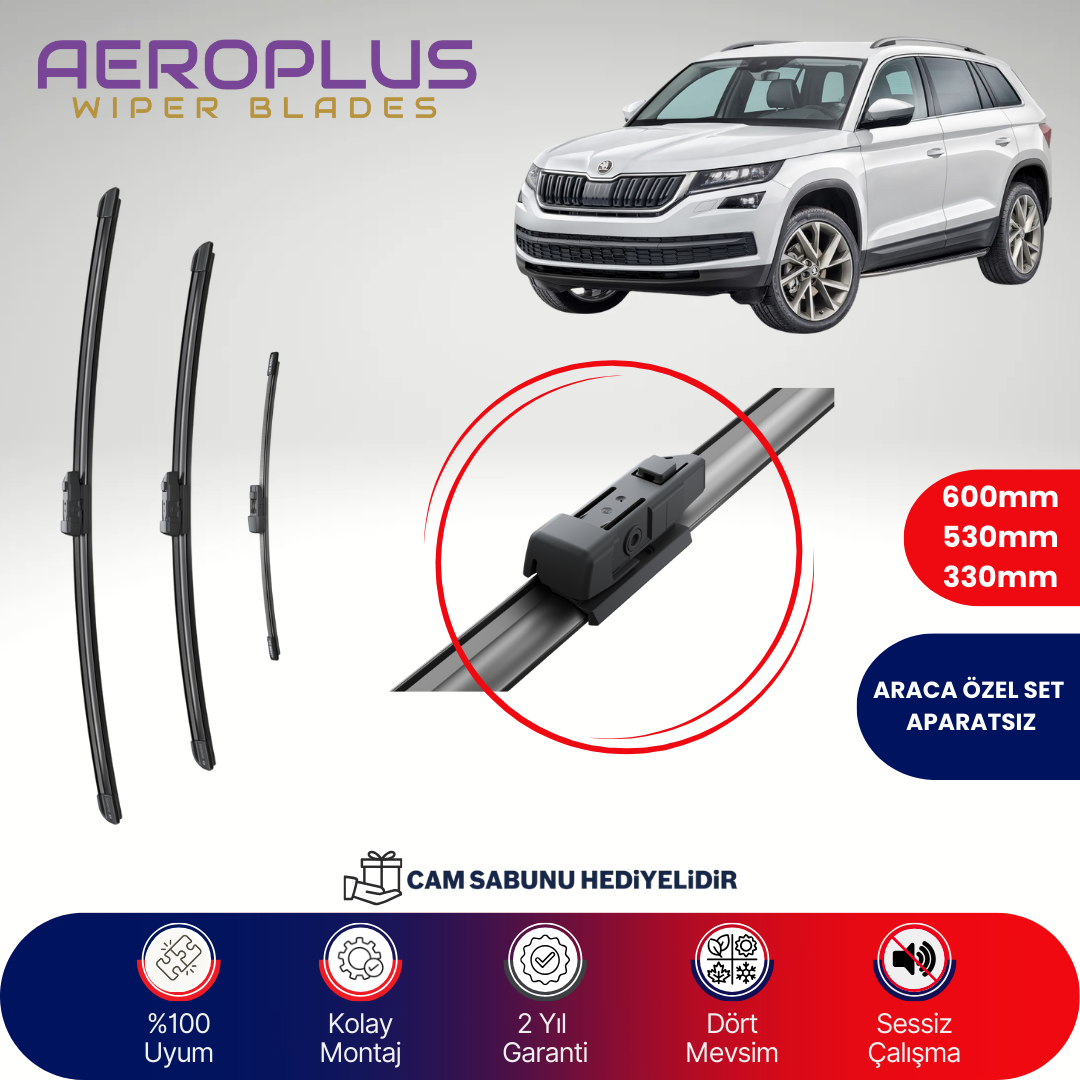 Aeroplus Skoda Kodiaq 2017-2021 Ön Arka Muz Silecek Takımı