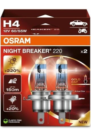 Osram Night Breaker %220 H4 Ampül 2 Adet -fazla Işık (YASAL HALOJEN)