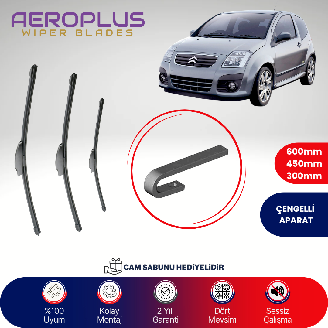 Aeroplus Citroen C2 2003-2009 Ön Arka Muz Silecek Takımı