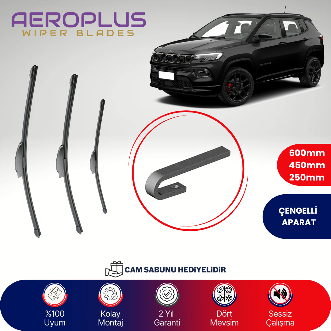 Aeroplus Jeep Compass 2017-2021 Ön Arka Muz Silecek Takımı