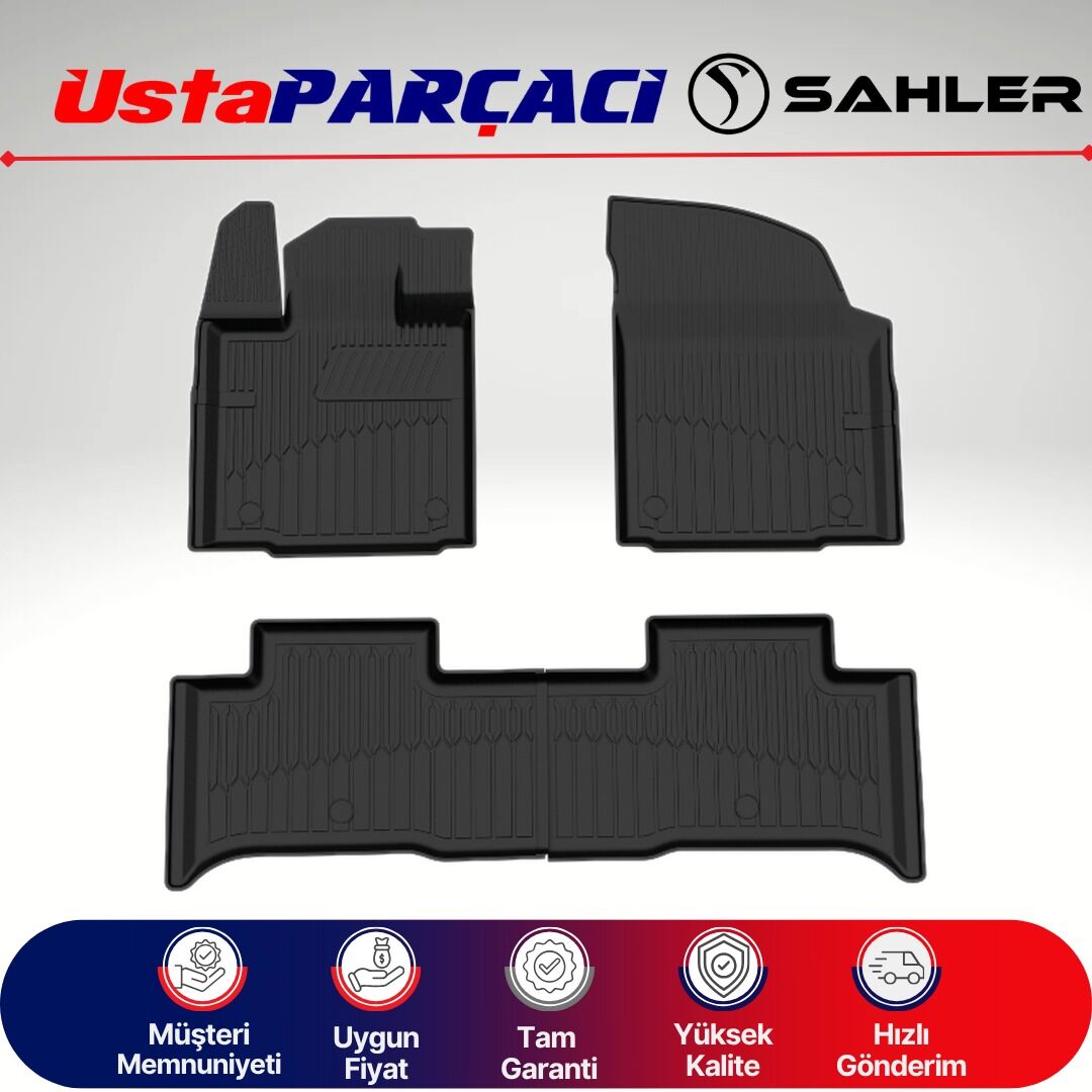 Sahler Togg Sedan T10F 2025+ Uyumlu Araca Özel 4.5D Havuzlu Oto Paspas (5 Parça) Siyah