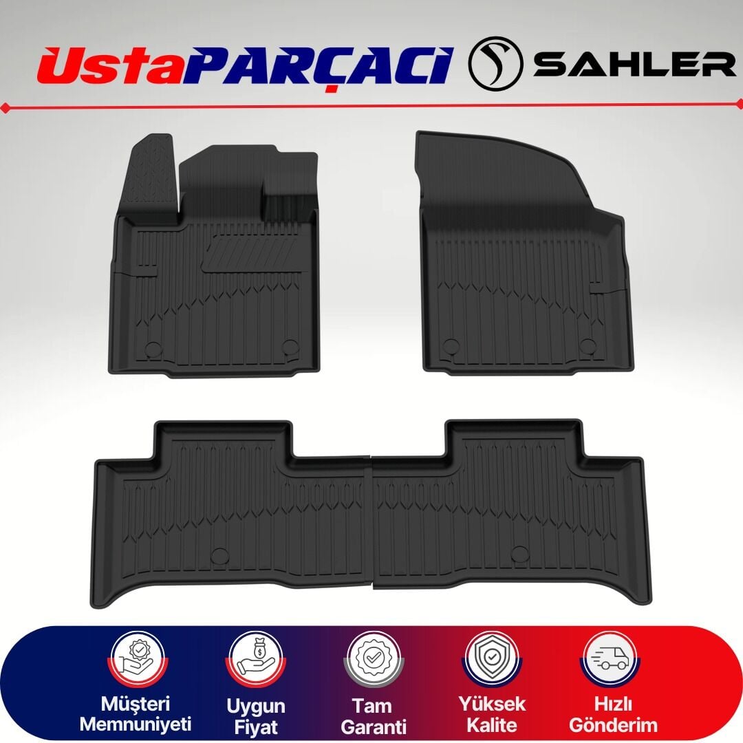 Sahler Togg T10X 2023+ Uyumlu Araca Özel 4.5D Havuzlu Oto Paspas (5 Parça) Siyah
