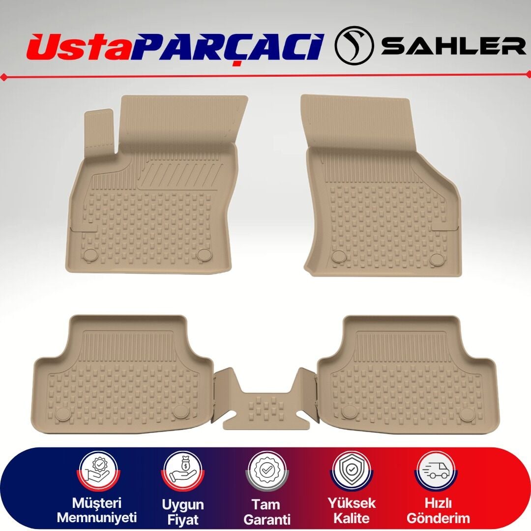 Sahler Audi A3 Hb / Sd 2013-2020 Uyumlu Araca Özel 4.5D Havuzlu Oto Paspas (5 Parça) Bej