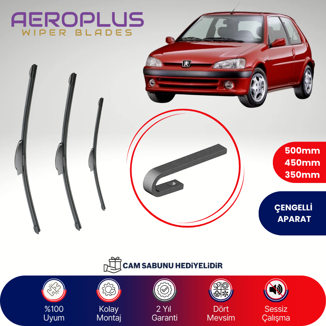 Aeroplus Peugeot 106 1991-2005 Ön Arka Muz Silecek Takımı