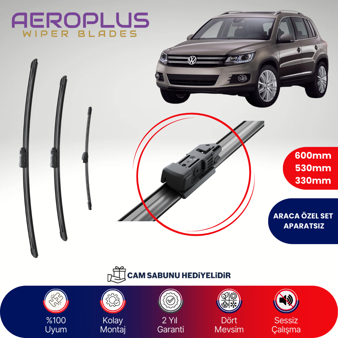 Aeroplus VW Tiguan 2007-2017 Ön Arka Muz Silecek Takımı