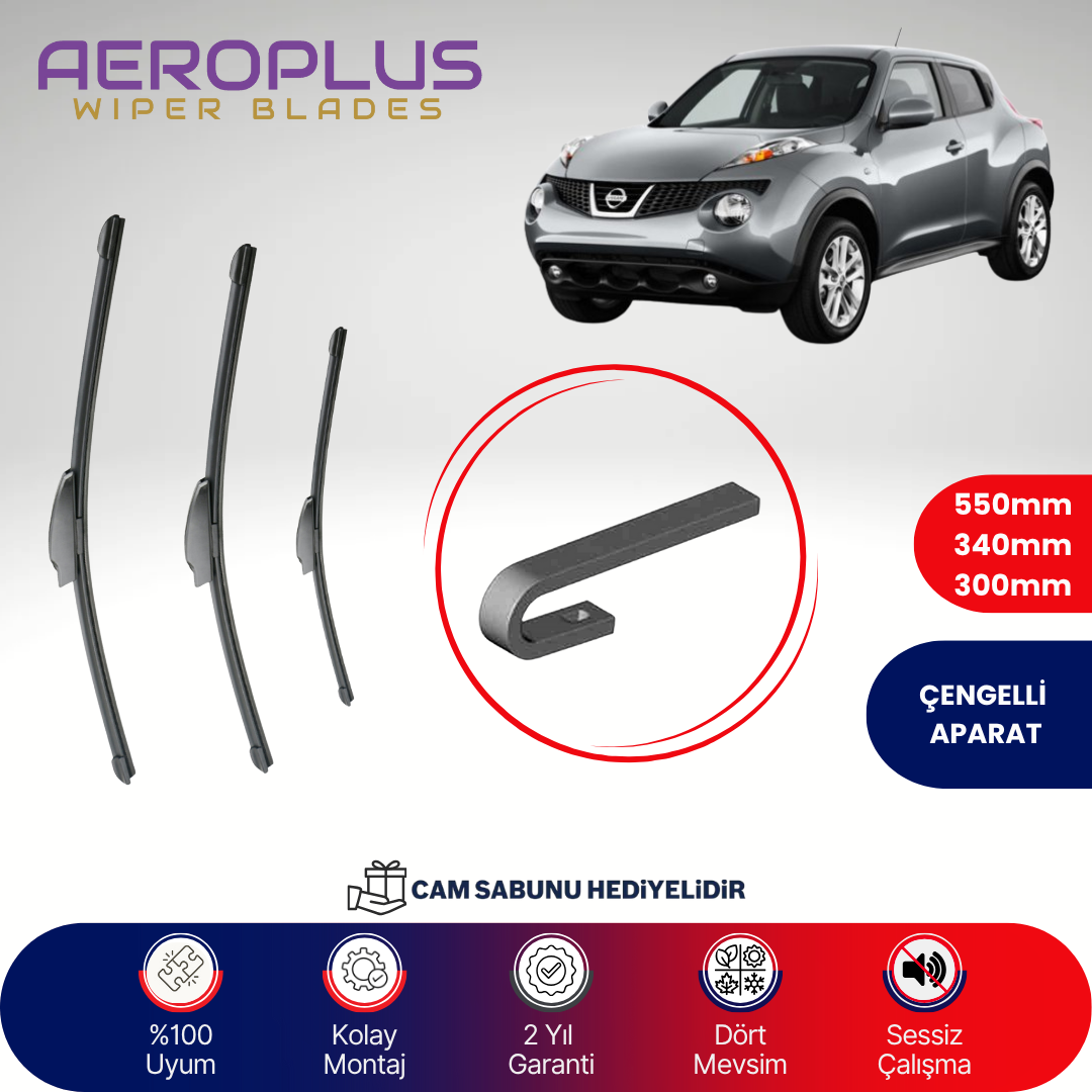 Aeroplus Nissan Juke 2010-2017 Ön Arka Muz Silecek Takımı