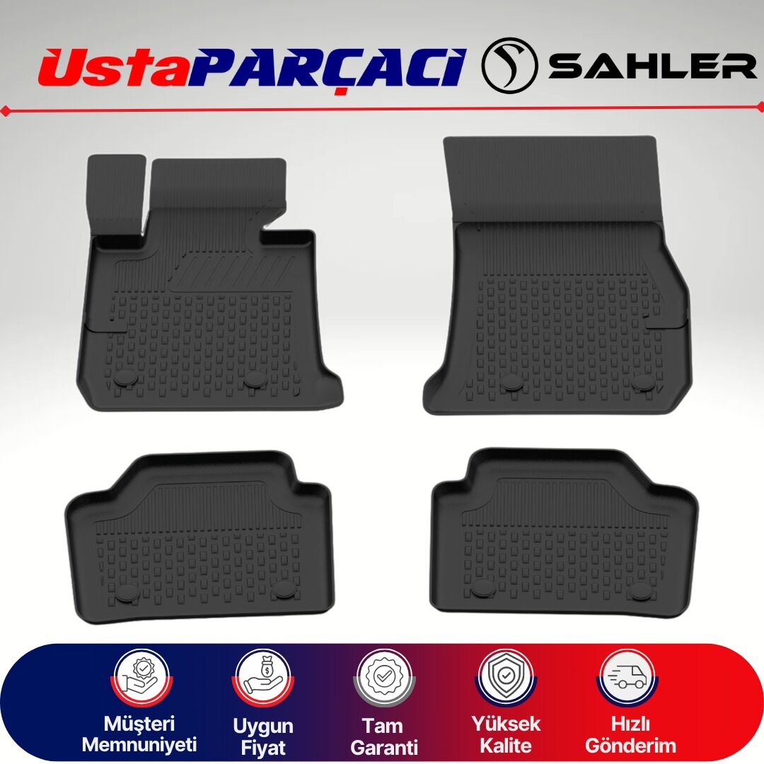 Sahler BMW 3 Serisi E90 2005-2011 Uyumlu Araca Özel 4.5D Havuzlu Oto Paspas (5 Parça) Siyah