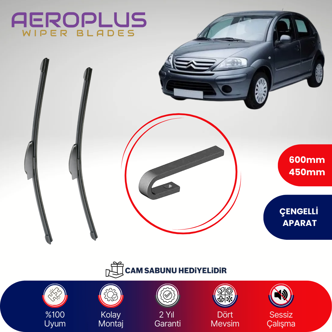 Aeroplus Citroen C3 2002-2009 Muz Silecek Takımı