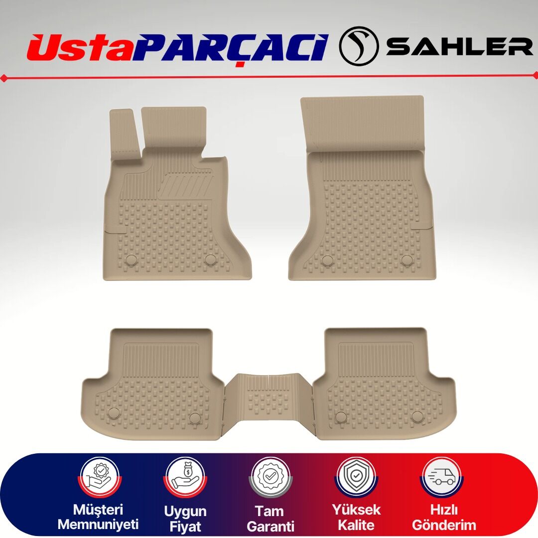 Sahler BMW 5 Serisi F10 2013-2016 Uyumlu Araca Özel 4.5D Havuzlu Oto Paspas (5 Parça) Bej