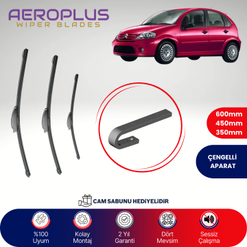 Aeroplus Citroen C3 2002-2009 Ön Arka Muz Silecek Takımı