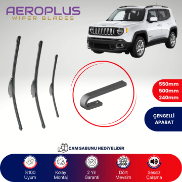 Aeroplus Jeep Renegade 2014-2025 Ön Arka Muz Silecek Takımı