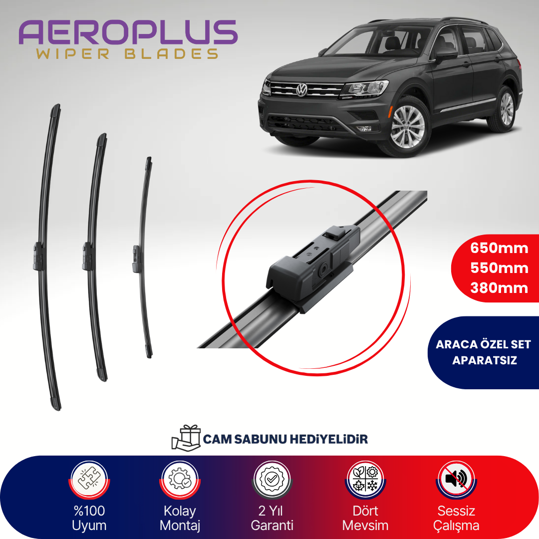 Aeroplus VW Tiguan 2016-2020 Ön Arka Muz Silecek Takımı