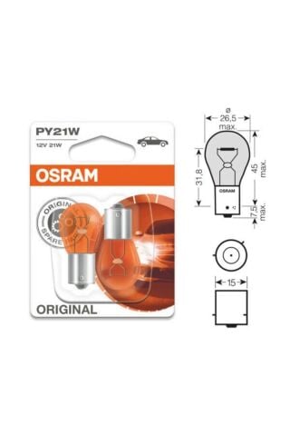 Osram 7507 Py21w 12v 21w 93 Sinyal Sarı Amber 2'li Set Düz Tırnak