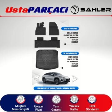 Sahler Byd Sealion 7 2025+ Uyumlu Araca Özel 4.5D Havuzlu Oto Paspas + 3D Alt Bagaj Havuzu (5 Parça)