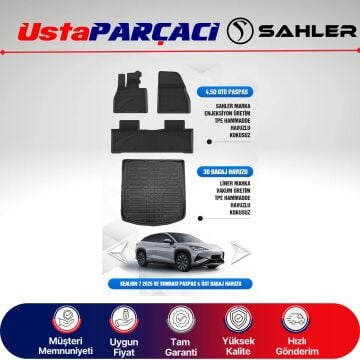 Sahler Byd Sealion 7 2025+ Uyumlu Araca Özel 4.5D Havuzlu Oto Paspas + 3D Üst Bagaj Havuzu (5 Parça)