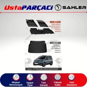 Sahler Citroen Berlingo 2019+ Uyumlu Araca Özel 4.5D Havuzlu Oto Paspas + 3D Bagaj Havuzu (4 Parça)
