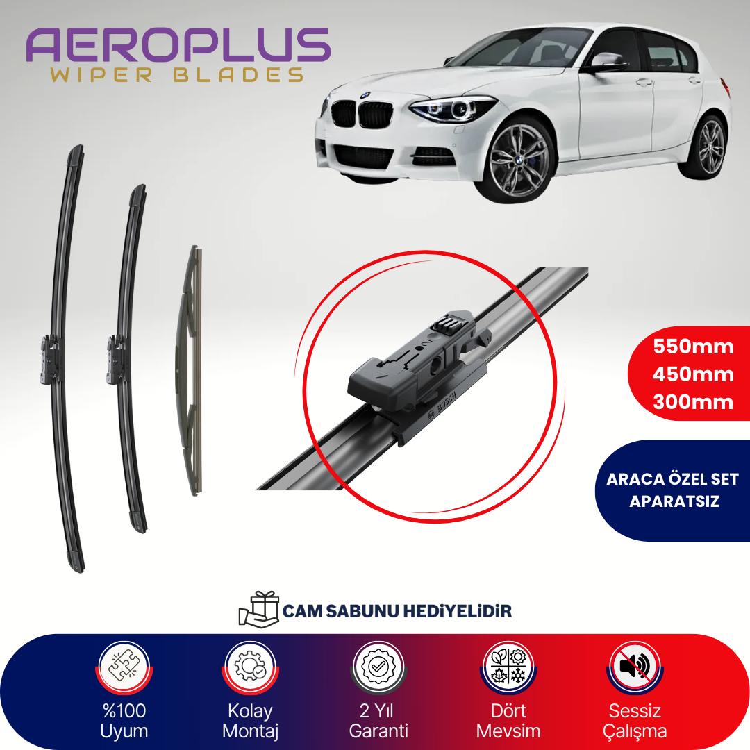 Aeroplus BMW 1 Serisi F20-F21 2011-2019 Ön Arka Muz Silecek Takımı