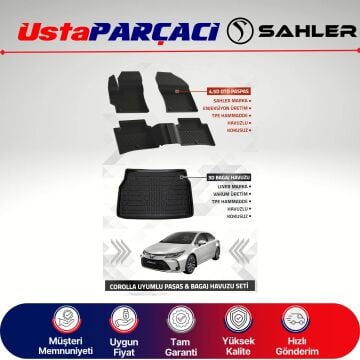 Sahler Toyota Corolla Sedan 2019-2025 Uyumlu Araca Özel 4.5D Havuzlu Oto Paspas + 3D Bagaj Havuzu