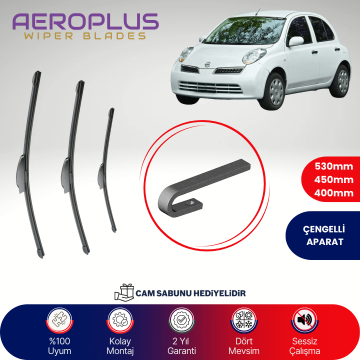 Aeroplus Nissan Micra K12 2005-2010 Ön Arka Muz Silecek Takımı