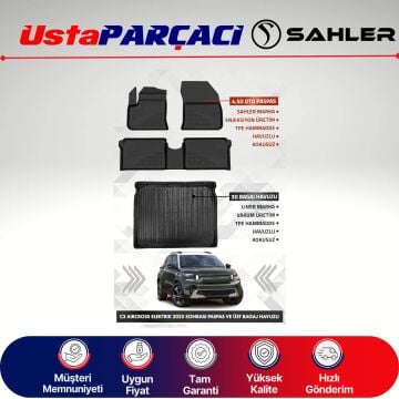 Sahler Citroen C3 Aircross Elektrikli 2025+ Uyumlu Araca Özel 4.5D Havuzlu Oto Paspas (5 Parça) Siyah