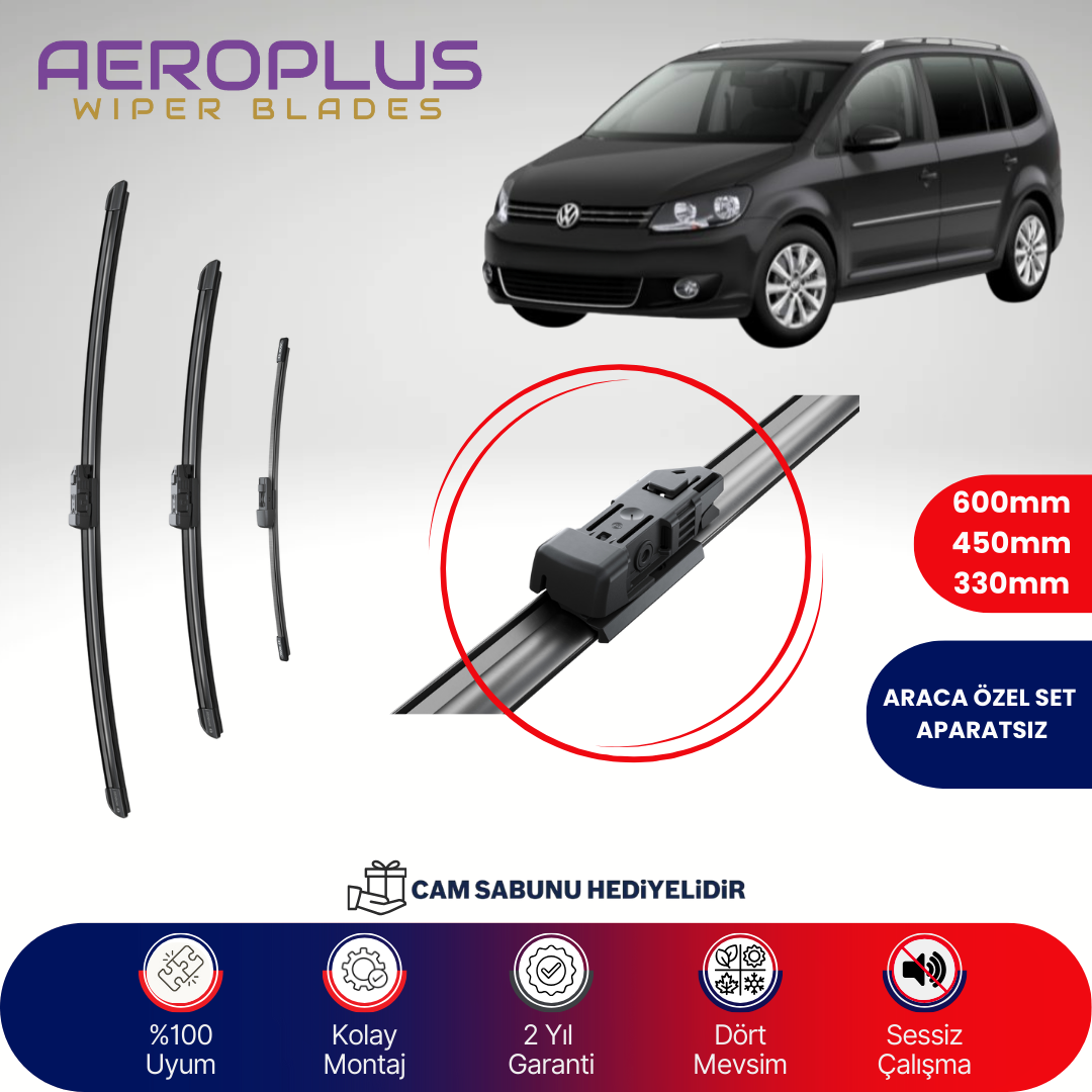 Aeroplus VW Touran 2010-2015 Ön Arka Muz Silecek Takımı